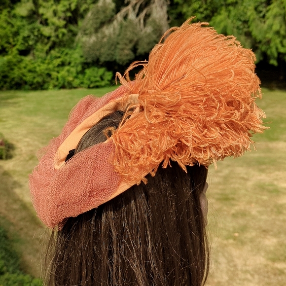 Vintage 40s Copper Ostrich Feather Tilt Hat - Picture 6 of 11